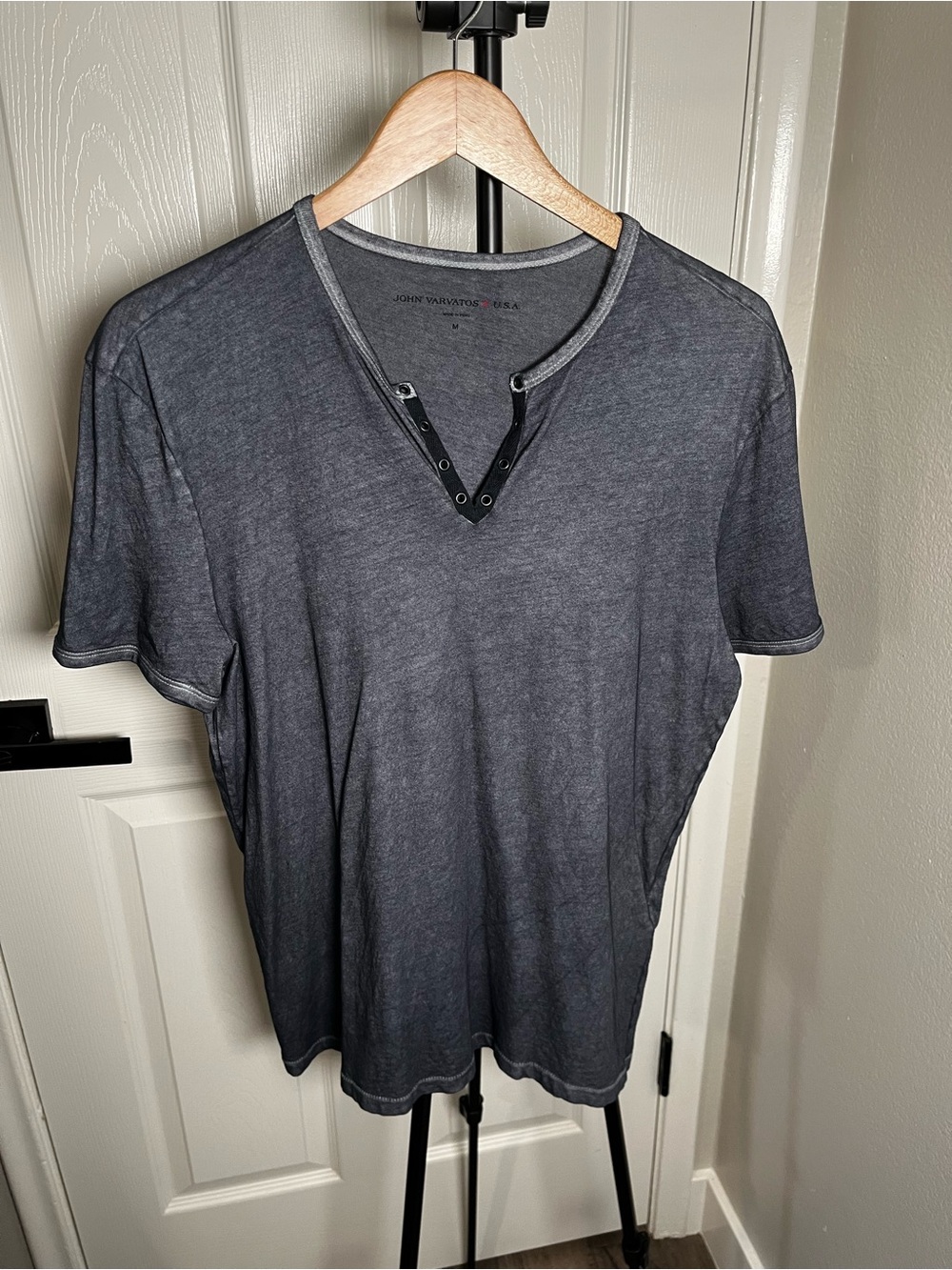 John Varvatos Washed Charcoal Short-Sleeve Henley